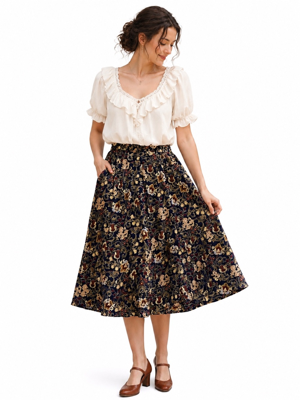 Vintage Sag Harbor XL Rayon Paisley Floral A-Line Pull On Skirt Boho Cottagecore